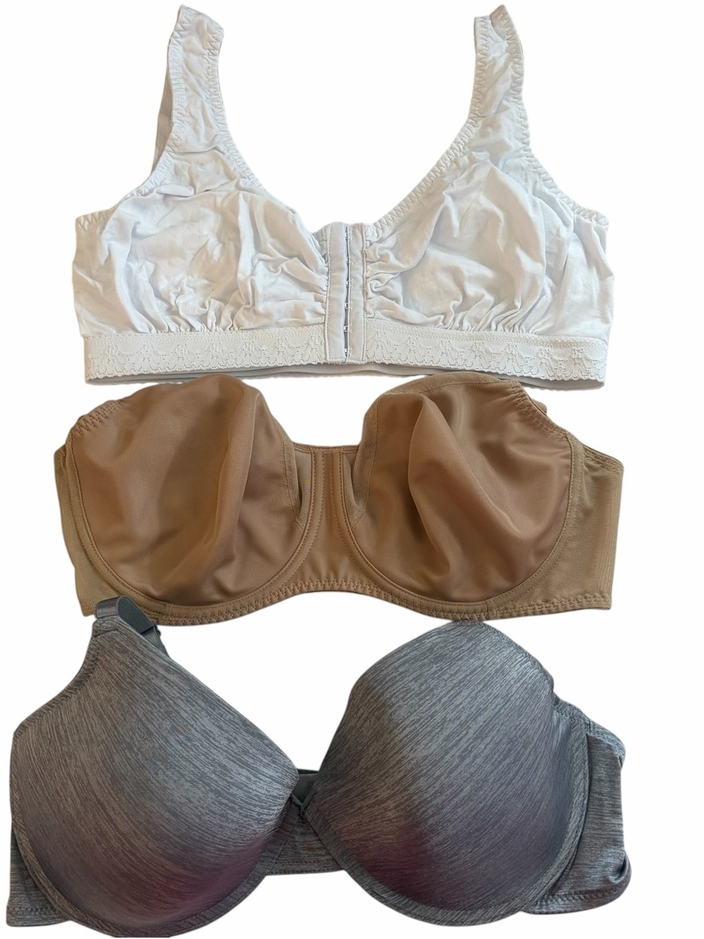 plus size Classic Comfort Bra Set of 3 - White, Nude, Gray size 42C